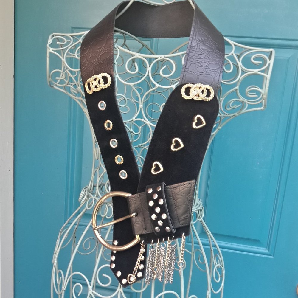 Wide Belt Metal Studded Belt Womens Western Cowboy Rodeo Punk Rock Steampunk - Picture 2 of 14